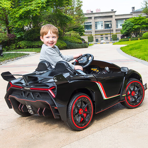 Geleeo children's electric car Lamborghini remote control car four-wheel drive child baby can sit 1-3-8 years old birthday gift painted red leather seat + full function size 135*70*35