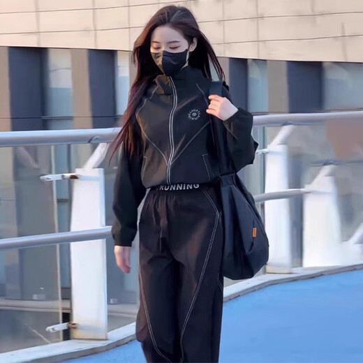 荧蒂（YINGDI）欧货休闲运动套装女2025年新款春秋时尚洋气跑步运动服两件套显瘦 黑色 XL