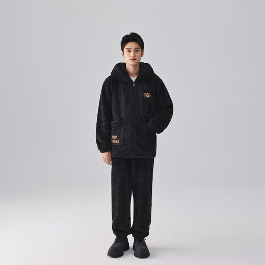 Kissing Cat Soft Velvet Hooded Couple Pajamas Women's Autumn and Winter Men's Suits Home Clothes Thickened and Can be Weared Outside 4749 Milkshake White Women's L