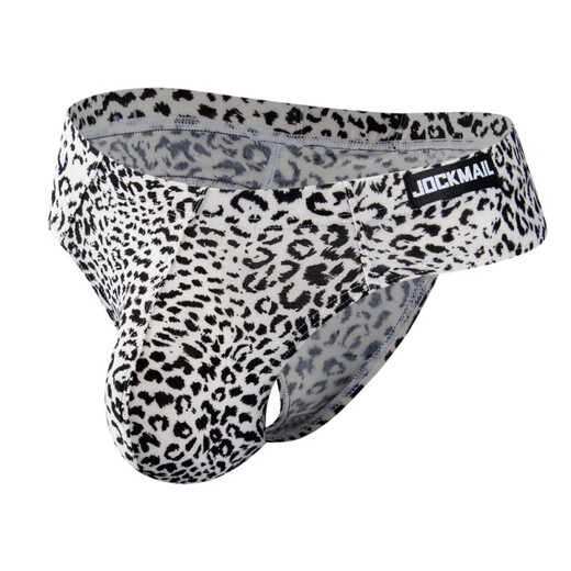 Please Confidential Shipping Leopard Design Sexy Men's Underwear Comfortable Big Bag Thong Nylon Silky M Leopard White