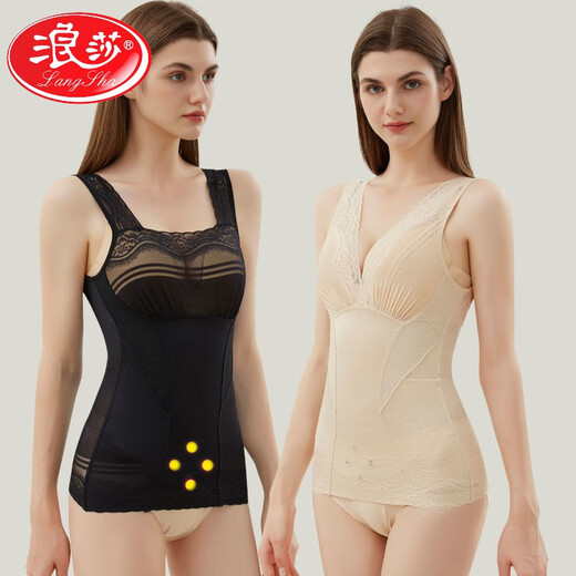 Langsha 2025 Sculpting corporal de nuevo estilo y abdomen chaleco de cintura escondida sin marcas de cintura con forma de cuerpo lencería interior cómoda y adelgazante para mujeres con cuello en V negro XL adecuado para 106-120Jin [Jin equivale a 0.5 kg]