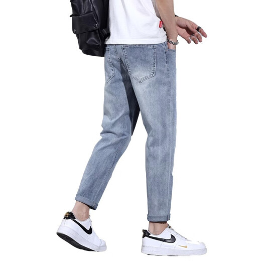 真维斯（JEANSWEST）九分牛仔裤男士宽松休闲裤男夏季冰丝薄凉感哈伦修身小脚长裤子男 0522浅蓝色+运费险 30 码
