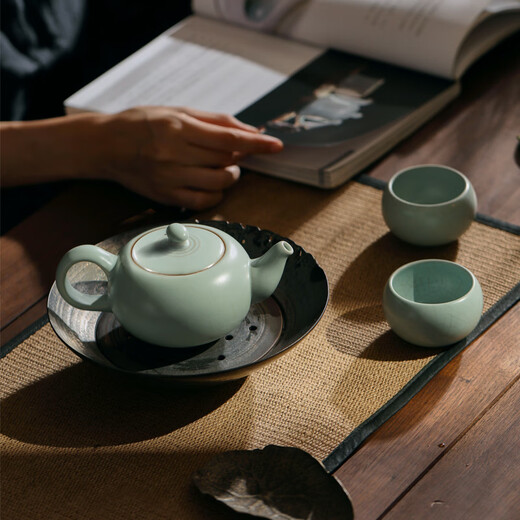 Dongdao Ru Kiln Henan Heritage Fuyuan One Pot Two Cups Ceramic Kung Fu Complete Tea Set Opening Ru Porcelain Gift Box 2025 Yisi Model 3-piece Set