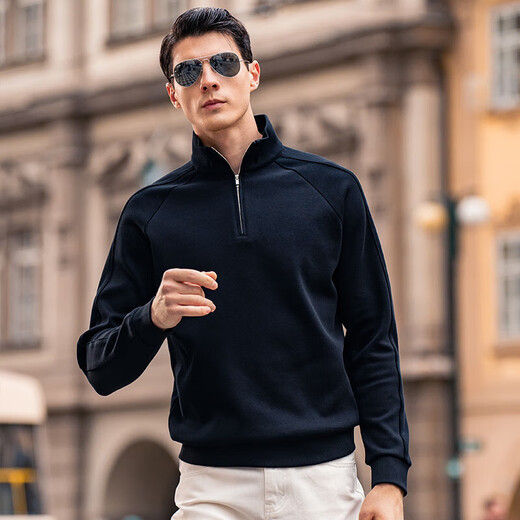Mr. Stoff Reißverschluss Halbhoch-hohe Nackenwinddichte Pullover Feder und Herbst Einfacher Druck verdickter Langarm T-Shirt YS12163 Klavier schwarz 2xl (185)