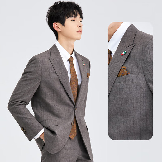 J.D.V men's dark brown striped lapel single-breasted formal suit business commuting slim suit jacket suit dark brown (dark brown) XL 04