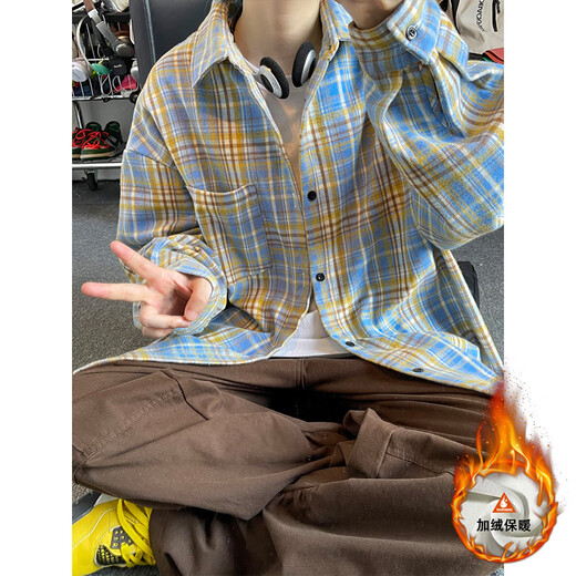 
Shelley Jones American retro trendy plaid long-sleeved velvet thickened shirt men's autumn and winter new lapel versatile shirt jacket CJ9734 orange XL [recommended 125-145Jin [Jin equals 0.5 kg]]