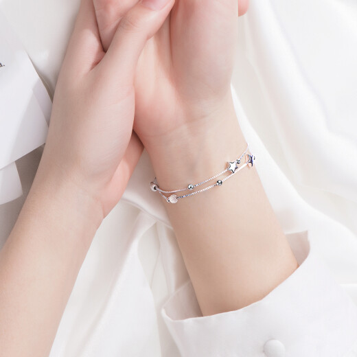 Sangma Star Love Silver Bracelet for female students, sweet fashion jewelry, birthday gift for girlfriend, Star Silver Bracelet (certificate)