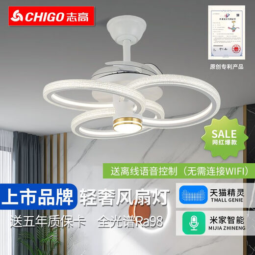 Smart Voice App Light Luxus unsichtbarer Lüfter Licht Schlafzimmer Esszimmer Wohnzimmer Lüfter Licht HP-9758 [Top-Konfiguration] Volles Spektrum RA98 [Smart Model] Elf + Voice +