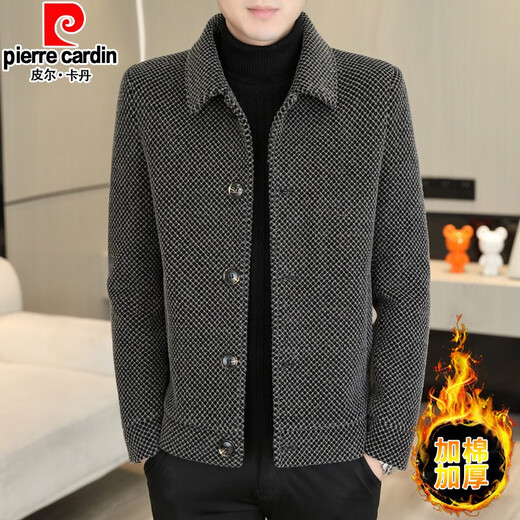 Pierre Cardin woolen coat short men's handsome trendy mink velvet lapel casual windbreaker autumn and winter new jacket knitted KZ6020-black cotton thickened XL 125-140 Jin Jin equals 0.5 kg Jin Jin equals 0.5 kg