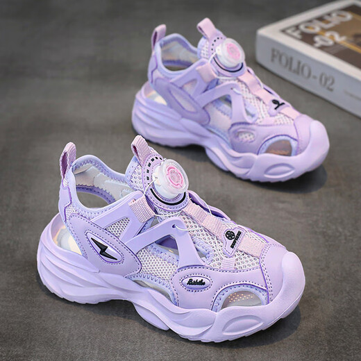 LINGLI Girls Sandals Baotou Summer 2026 New Children's Rotating Button Sports Beach Shoes Medium Big Children Girls Sandals Khaki Size 34