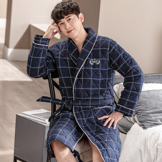 Mandelefin Invierno 100% Campo de algodón Basca de baño Hogarbrobe engrosado Pajamas Calientes puro ALTO CONTOLA CONJUNTA LARGO ALTO COLTHER Men style 1048 170 (L)