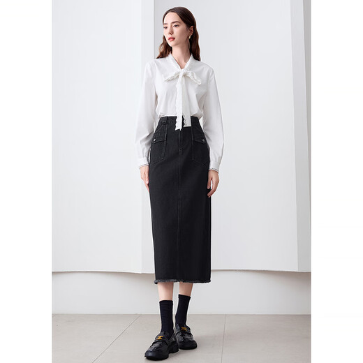 Betu women's autumn new skirt new retro revival high waist denim skirt skirt women 2409T76 black M
