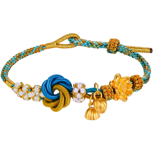 NIOBAHIOR Old Phoenix 999 Pure Gold Bracelet Lotus Two Worlds Happy Bracelet Hand-woven Thousand Miles of Rivers and Mountains 3D Hard Gold Gift Lotus + Lotus Pendant + Lotus Seed