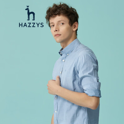 [Same style in shopping mall] Haggis HAZZYS 2020 spring and autumn classic solid color long-sleeved shirt men's casual shirt ASCZK10AK02 blue BL175/96A48