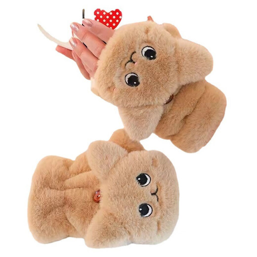 Changyin winter cartoon Korean style gloves for female students cute plus velvet thickened flip-up cycling cold-proof and warm plush gloves white