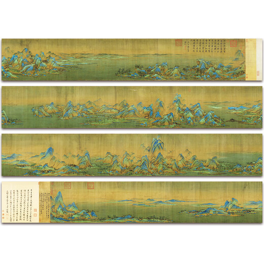 Qiao Mei, China's top ten famous paintings, antique paintings, long scroll paintings, ancient famous calligraphy and paintings, original prints, collections, gift paintings, Wang Ximeng, Thousands of Miles of Rivers and Mountains, 51*1277 cm, 1:1 high-definition copy + framed long scroll + brocade box packaging