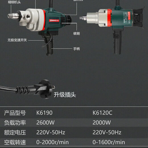 120C/6190水钻机工程腻子粉搅拌机搅拌神器送搅拌杆 6130(1800瓦带调速)出厂配置