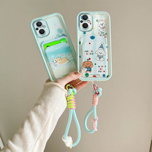 Peno oppoA96 mobile phone case PFUM10 protective case matte full cover anti-fall silicone painted soft shell men and women cartoon cute card bag type protective case [Bo card bag] Kulomi + hand rope A96