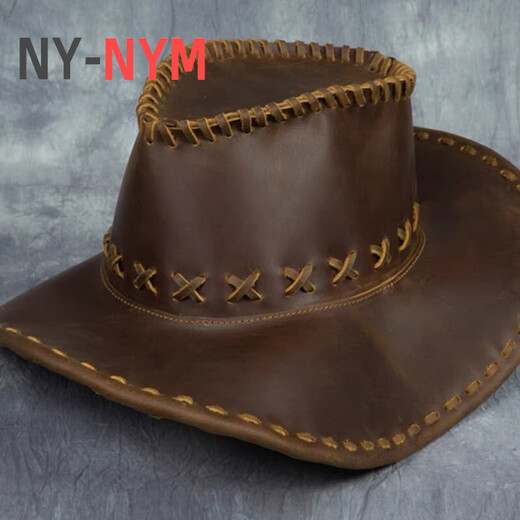 NY-NYM西部风手工纯部风牛仔帽疯马皮户外哈雷礼帽真皮男士遮阳骑士帽子 复古棕