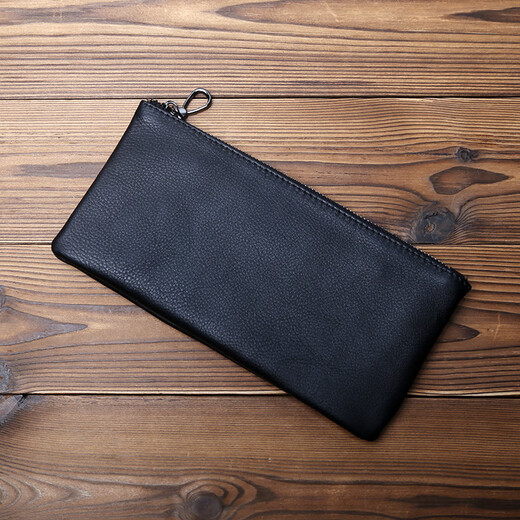 JLFGPJ New Men's Genuine Leather Long Zipper Wallet First Layer Cowhide Clutch Mobile Phone Bag Simple Women's Handbag Ultra Thin Black