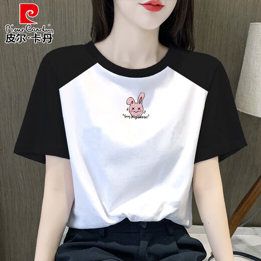 皮尔卡丹复古插肩短袖t恤衫女士2025新款纯棉体恤设计感小众上衣洋气显瘦 1476花灰色-插肩袖 2XL