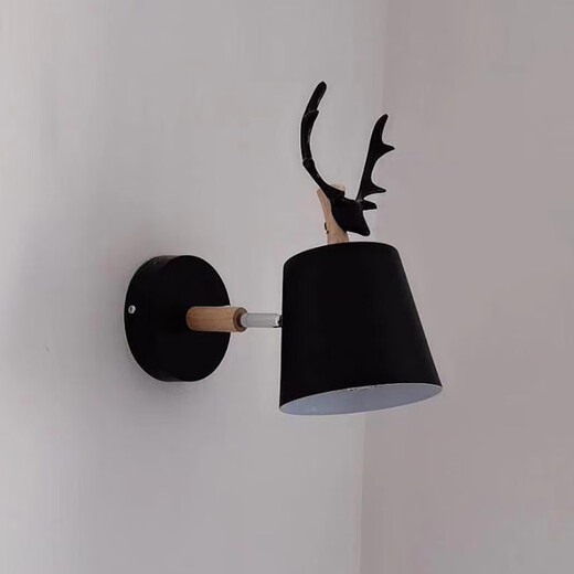 Yilin Nordic Simple Desk Wall Lamp Bedroom Bedside Lamp Living Room Corridor Wall Lamp Macaron Personalized Creative Deer Head Lamp Black No Bulb Self-Prepared