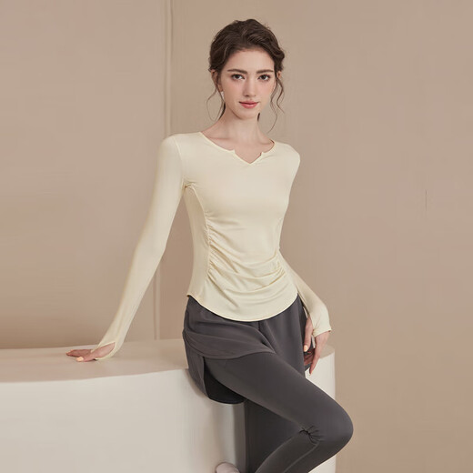 LULUUVTTOH yoga clothing suit women's Pilates autumn and winter fitness long-sleeved tops breathable running sports training clothes gray fake two-piece trousers L