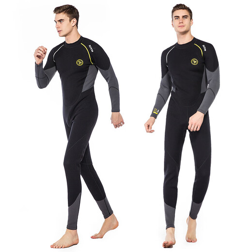 ZCCO wetsuit men's thickened warm snorkeling one-piece long-sleeved jellyfish suit anti-cold winter swimming wetsuit new 3MM black gray M