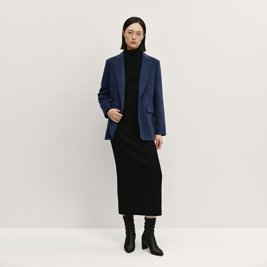 OVV Autumn and Winter Hot Sale Women's Peaked Collar Simple One Button Casual Commuting Wool Suit Jacket Navy Blue M