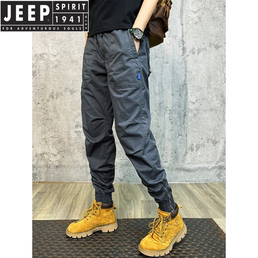 Jeep Spirit Casual Hosen für Männer 2025 Frühling und Herbst Neue losen Bindfuß Sport neun Punkte elastische Werkzeuge Lange Hosen für Männer Khaki 679 Sommer Thin 28 Vorschlagen 90-110jin [Jin gleich 0,5 kg]