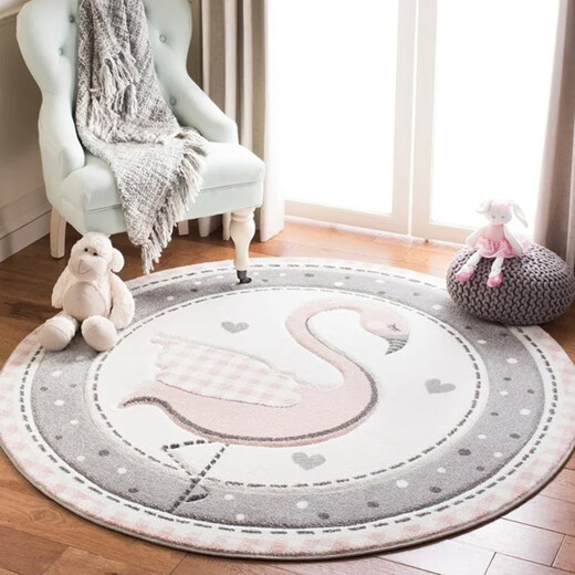 Gudie cartoon cute children's room round carpet living room carpet bedroom bedside thickened hanging basket computer chair pink Barbie rabbit diameter 80CM thickened comfortable machine washable