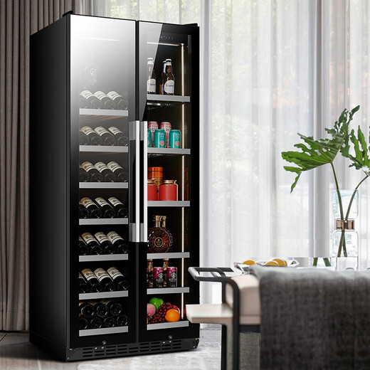BAIKAILUN double-door thermostatic wine cabinet with double-door door ultra-thin and can be embedded in air-cooled frost-free thermostatic wine cabinet office household tea beverage liquor wine fruit preservation refrigerated display cabinet 1.78 meters dual temperature red wine ice bar 49 bottles thin section
