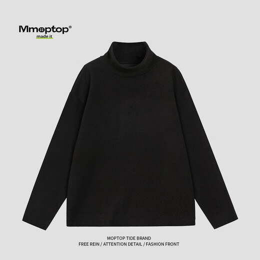 MMOPTOP German velvet turtleneck sweatshirt warm and thickened men's autumn and winter double-sided velvet bottoming long-sleeved inner layer APW965 black 2XL