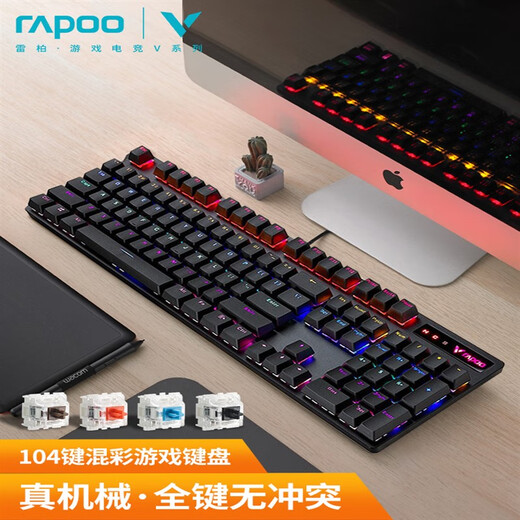 雷柏（Rapoo）雷柏V500PRO机械键盘黑青茶红轴游戏电竞台式笔记本电脑办公专用 超值键鼠套装V500PRO混光+V20S 茶轴