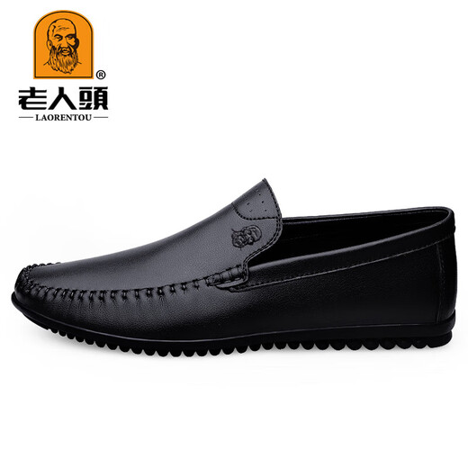 Old man's head 2025 new business casual beanie shoes for men and dad, comfortable one-step genuine leather soft sole non-slip high-end leather shoes black 2068 (hot seller) 40