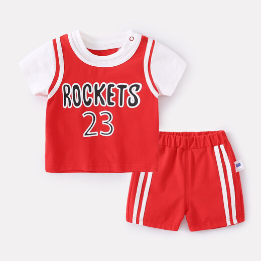 Yiqi baby boy suit summer boy infant and toddler sports two-piece girl suit summer suit boy thin basketball clothes red 100cm