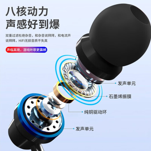 Auriculares Bkayp Wired In-Ear Tipo-C Adecuado para Huawei Apple Honor Vivo Xiaomi Redmi Nova Reducción de ruido de la computadora 1.2 metros 4D Surroívelo Bajo Accent Hifi Calidad de sonido de sonido
