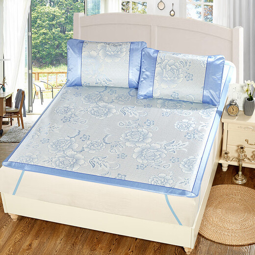Youyi Shang classic jacquard ice silk mat three-piece set foldable blue 180*198cm Youyi Shang classic jacquard ice silk mat three-piece set foldable blue 180*198cm
