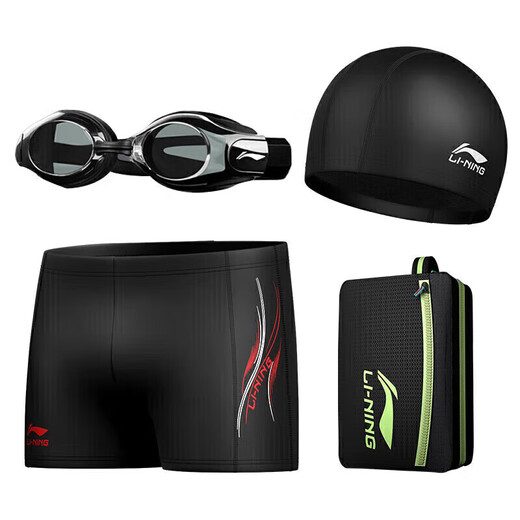 Li Ning (LI-NING) swimming trunks men's swimming goggles swimming cap swimming bag set travel hot spring swimsuit fashionable swimming equipment 333 black XL