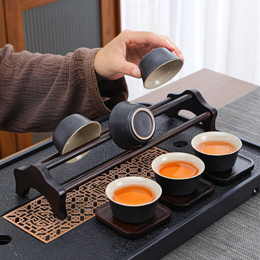 Yunxu Wukong Tea Ceremony Six Gentlemen Set Kung Fu Tea Set Complete Collection of Tea Clips Tea Scrapers Tea Knives Tea Cup Holders Tools Tea Making Accessories Wukong Bronze Gold Tea Ceremony Ebony Six Gentlemen 9 Pieces
