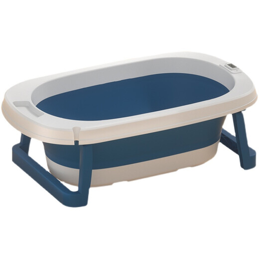 Baignoire de bébé aybiay baignoire pliable pour bébé peut s'asseoir et se coucher du nouveau-né grand baignoire bleu [thermomètre à eau + filet de bain + matrice de bain]