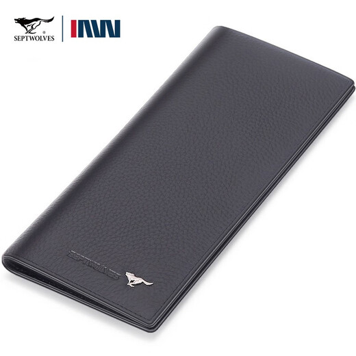 SEPTWOLVES wallet men's long ultra-thin leather wallet zipper birthday gift high-end practical top leather wallet daddy ultra-thin black zipper 3A3071031-01