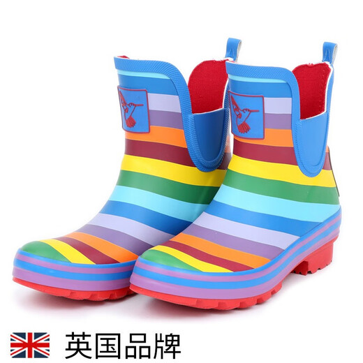 Evercreatures British rain boots women's rain boots adult water boots non-slip water shoes rainbow stripes low top rubber rain boots women's style rainbow 12RBW 37 (UK4)