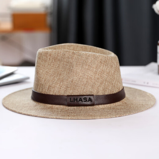 Kamilong Autumn Top Hut Herren-Leinen Sonnenhut Panama Flat Edge Britische Jazzhut High-End Sun Protection Gentleman's Hat Top Hut Gürtel schwarz 58 cm