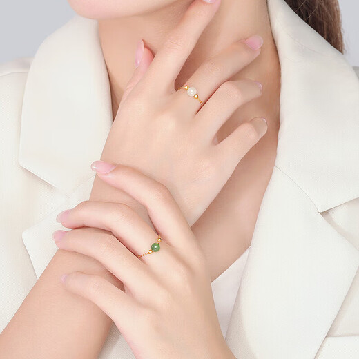 Chao Acer 18K Gold Hetian Jade Ring for Women Biying Ningzhi SRK32800002 Biying-Jasper Birthday Gift