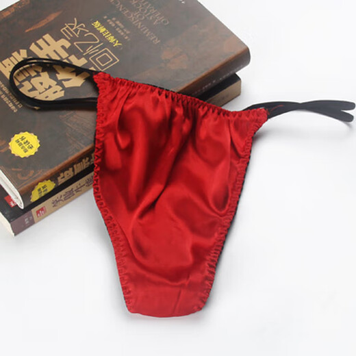 Tang Jingsi Silk Low Waist Men's Underwear Personalized Trendy Thong Mulberry Silk Stretch Sexy Double T-Pants U Protruding Bag Red L
