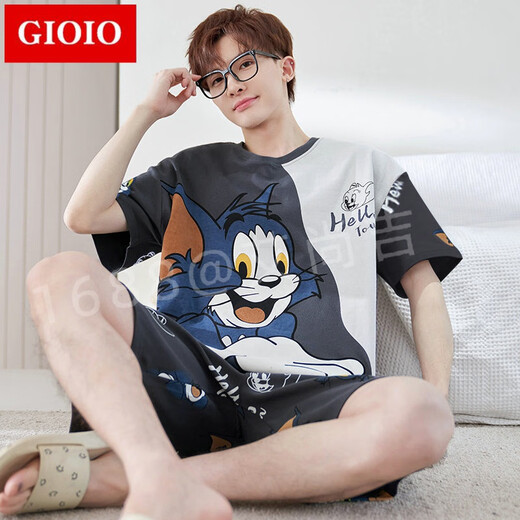 GIOIO男士睡衣夏季薄款棉质短袖短裤套装夏天青年休闲大码可外穿家居服 6621 2XL
