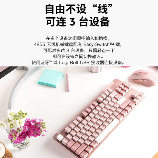 Série préférée de Logitech K855 (K835 Modèle amélioré) Clavier mécanique Clavier Bluetooth à double mode Bluetooth Connexion TTC Axe rouge 84 touches E-Sports Office de jeu K855 Poudre de bois de chien