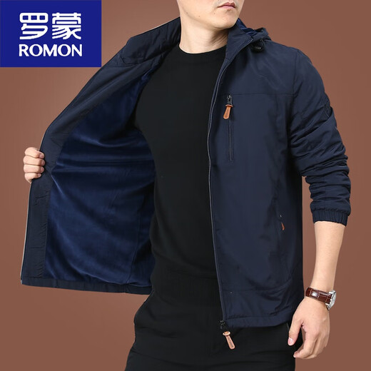 Romon Men's Jacket Autumn and Winter Plus Winken Velvet Chaqueta Invierno Masta Invierno 2024 NUEVA MENOS MEDIA MEDIA MEDIA Ropa gruesa 9898 Azul Osck Bloveable Gat, más Velvet XL 180Specifications150Jin [Jin equivale a 0.5 kg]