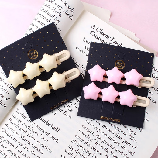 Star Hair Clip Set Korean New Bangs Clip Duckbill Clip Fresh, Sweet and Cute Side Clip Girls Hair Clip Hair Accessory Pink 2 Pieces One Card